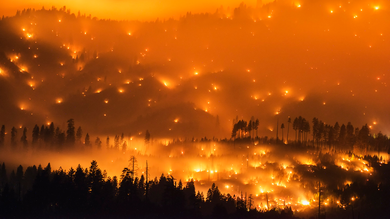 Photo of wildfire at night.