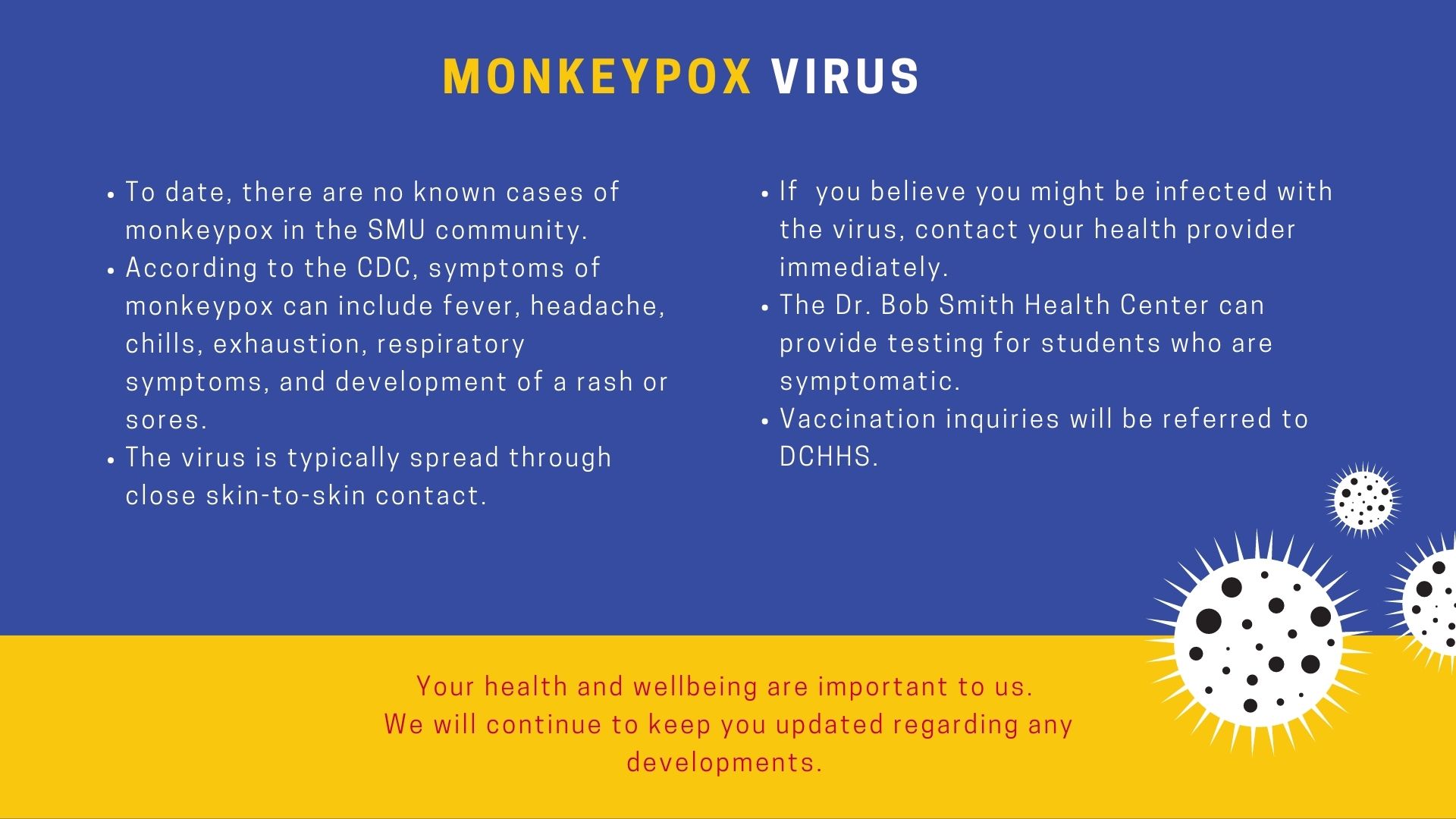Monkeypox Health & Safety SMU (Southern Methodist University)