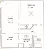 Hillcrest 1 Bedroom (Option A) Floor Plan Map with Dimensions