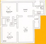Hillcrest 2 Bedroom Floor Plan Map with Dimensions