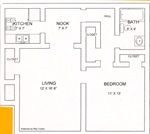 Hillcrest 1 Bedroom (Option B) Floor Plan Map with Dimensions
