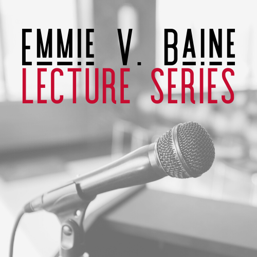 Image with microphone for Emmie V. Baine Lecture Series