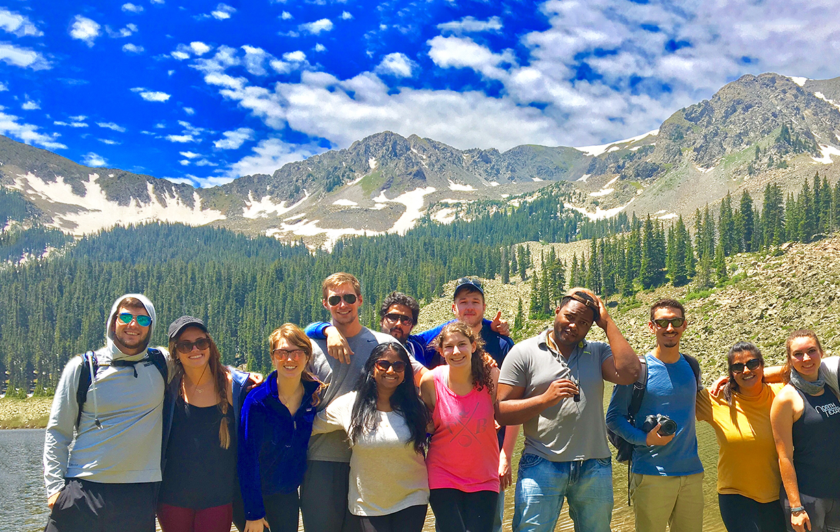 A group of SMU-in-Taos students gather near Williams lake.