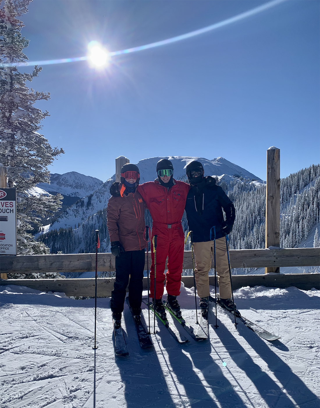 Three SMU-in-Taos students in skiing gear