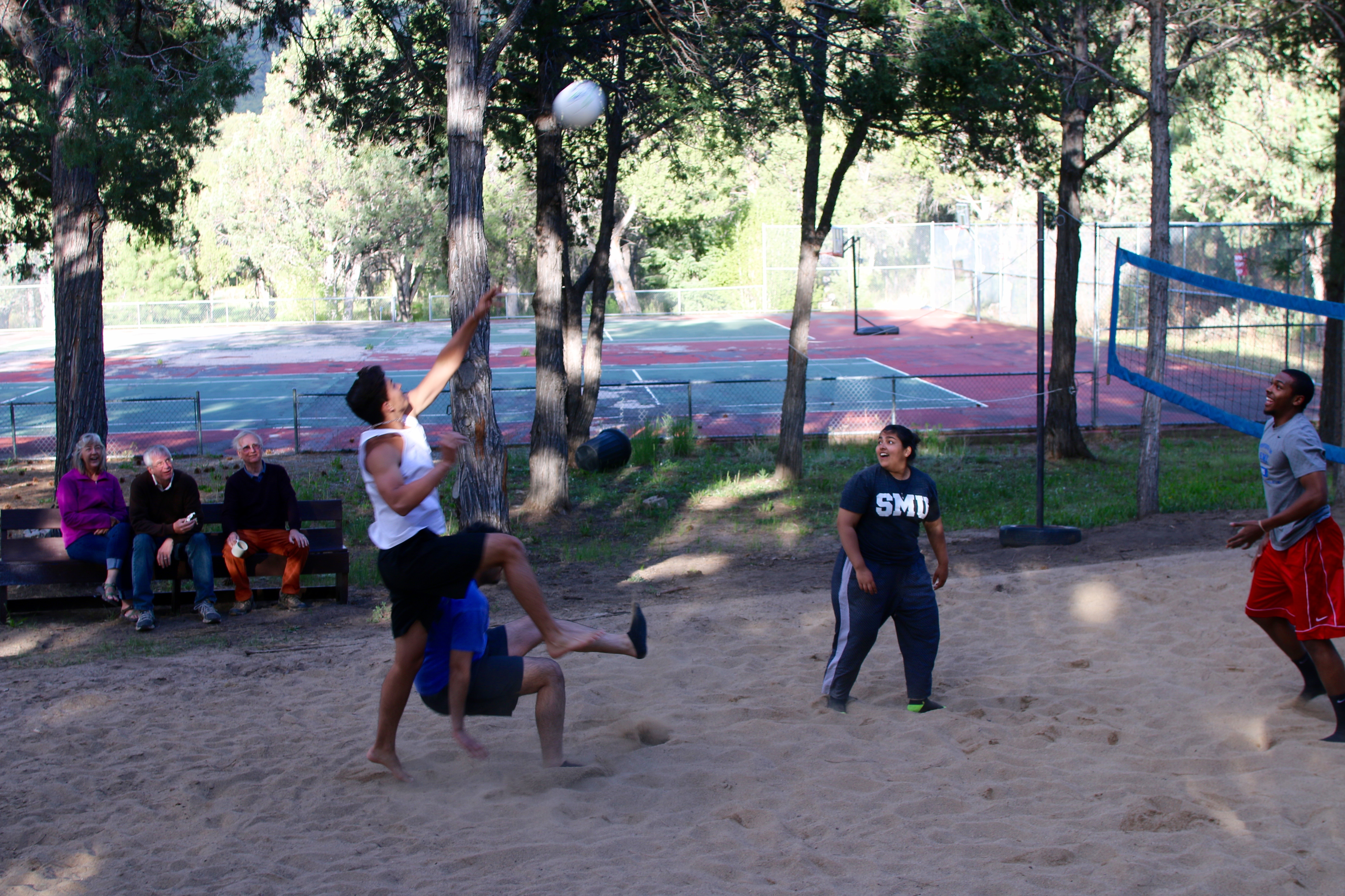 Students enjoy the volleyball court at SMU-in-Taos.