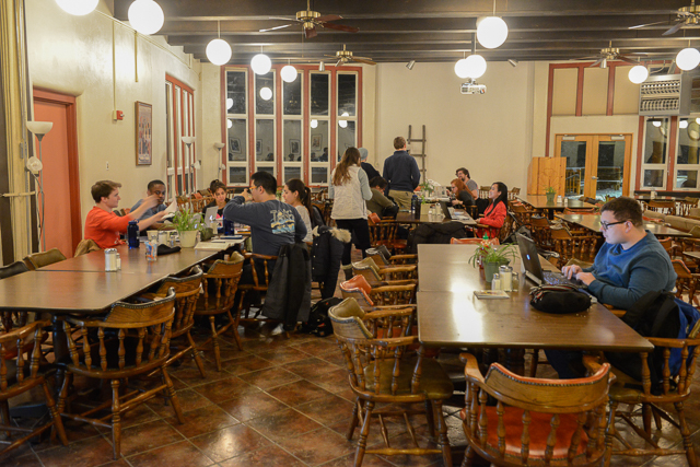 Students gather for a meal inside the SMU-in-Taos dining hall.