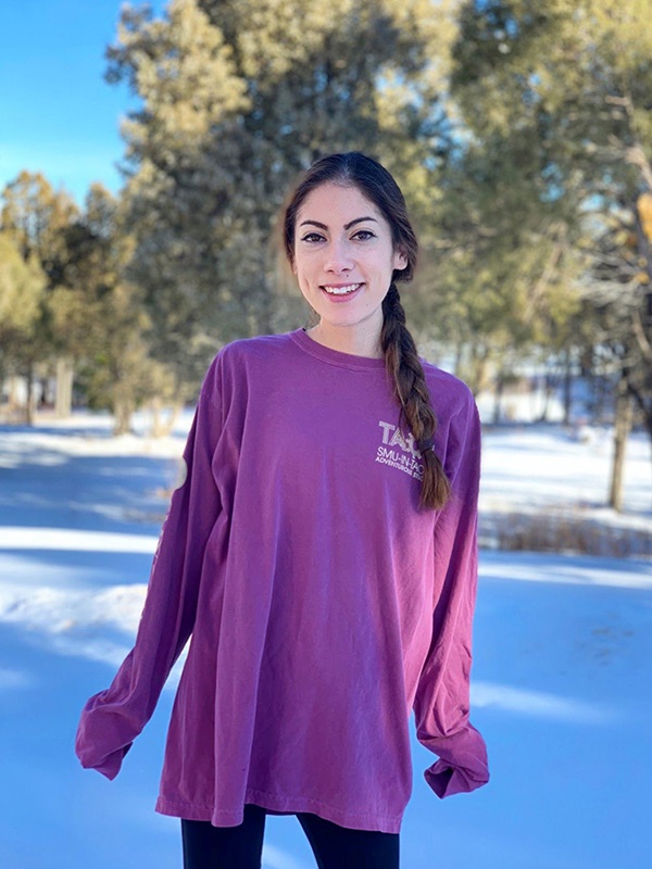 Taos student Natalia Albores stops for a picture in the New Mexico snow. 