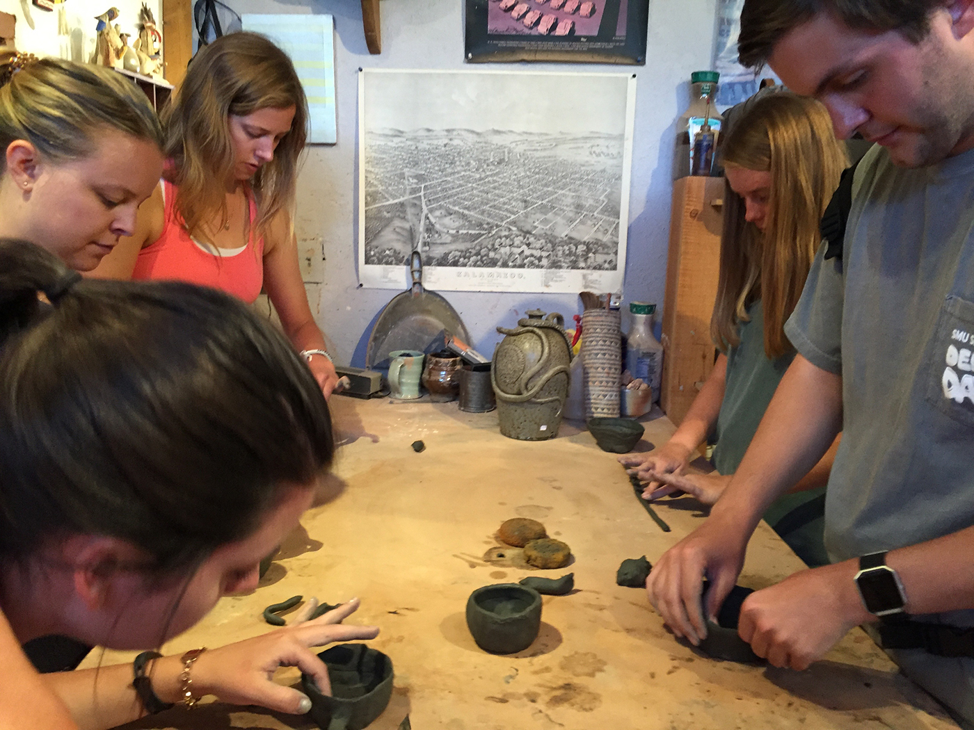 SMU-in-Taos students learn pottery in a hands-on workshop