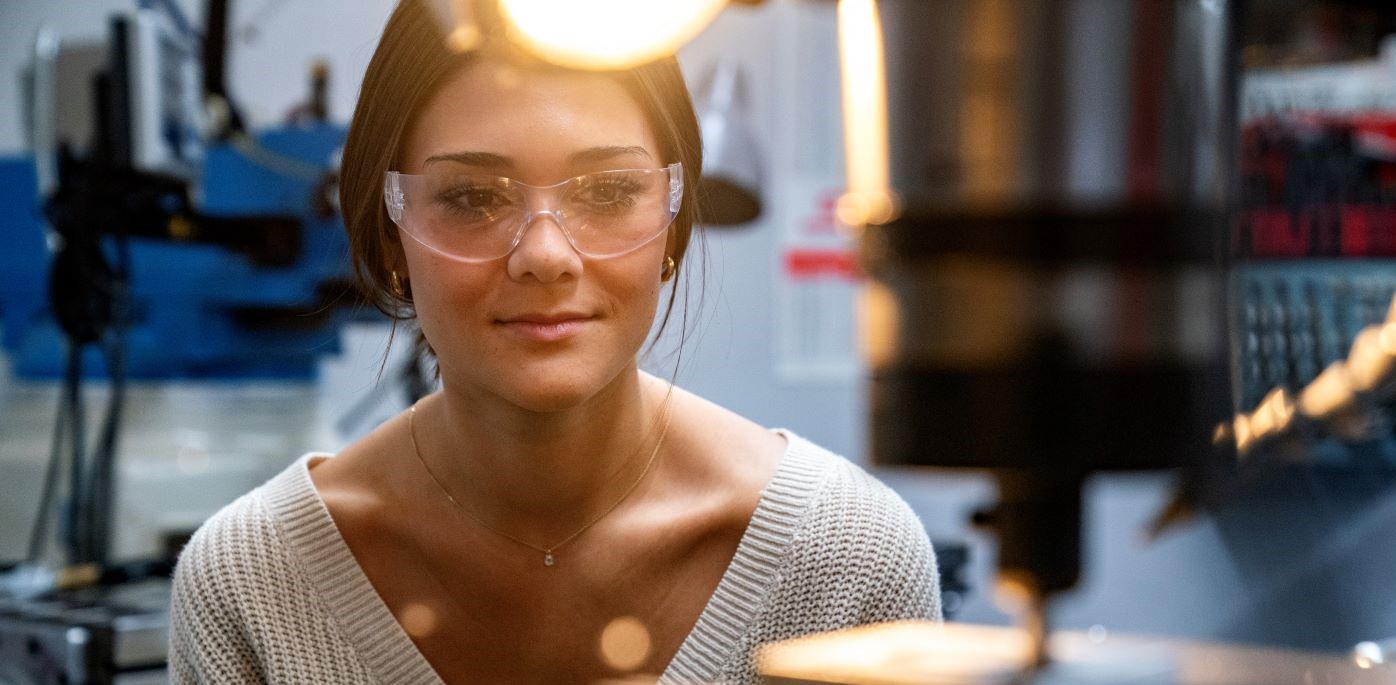 Female Mechanical Engineering Student in Machine Shop