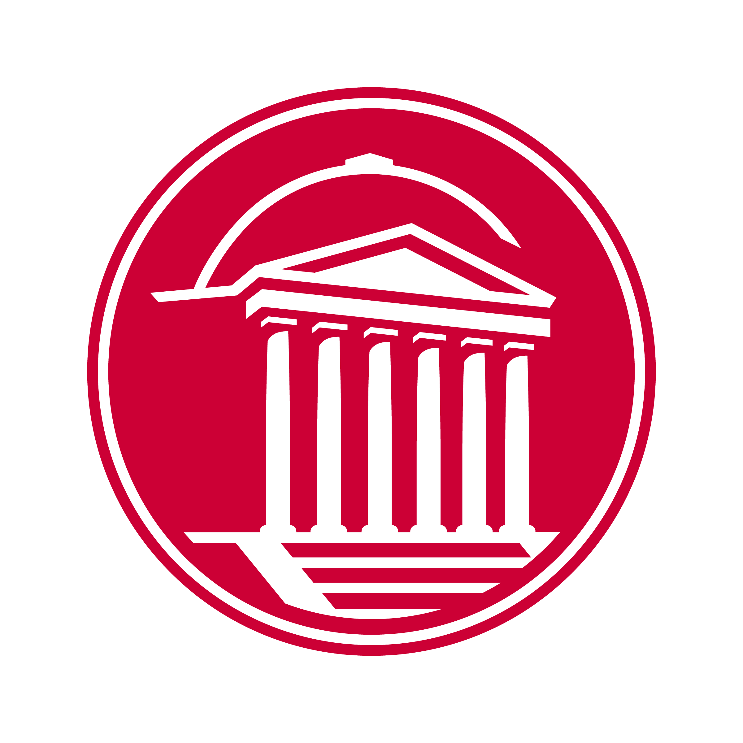 SMU logo, red circle with steps of Dallas Hall