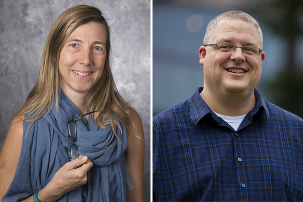 Headshots of Dr. Jessie Marshall Zarazaga and Dr. Corey Clark,  members of the Lyle School of Engineering Faculty.