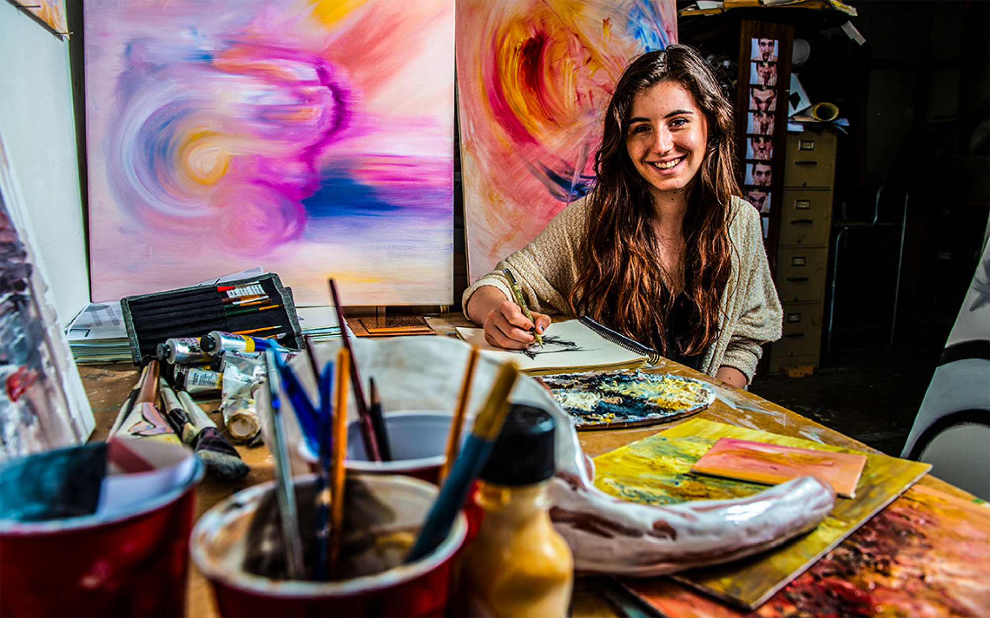 Student in art classroom.