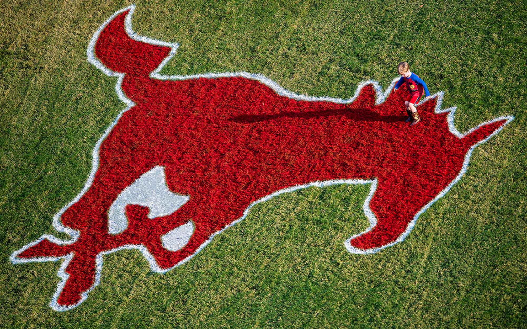 Child playing on football field