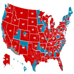 Red-Blue Map for the 2010 House Races