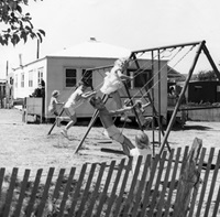 Children playing in Trailerville at SMU in the 1940s.