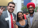 From left to right: Student Body President Elect Ramon Trespalacios, Secretary Elect Katherine Ladner and Vice President Elect Jaywin Singh Malhi celebrate their election Thursday night.