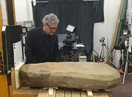 SMU archaeologist Gregory Warden with Etruscan tablet