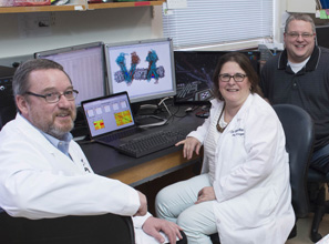 Biochemistry professors John Wise (left) and Pia Vogel in the SMU Department of Biological Sciences, and Corey Clark, deputy director of research at SMU Guildhall, 