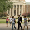 students walking across SMU campus
