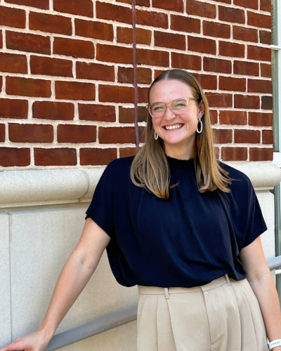 A portrait photo of Courtney Hill standing outside the SMU Lyle School of Engineering