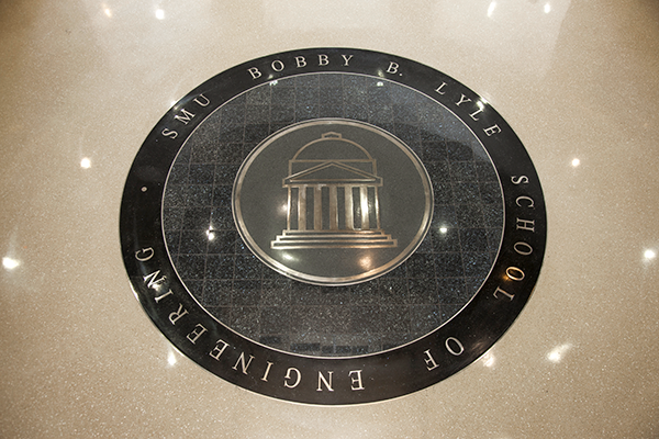 Circular floor emblem of SMU Bobby B. Lyle School of Engineering.