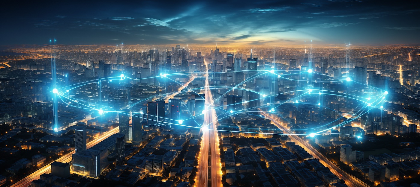 An image of a city lit up at night