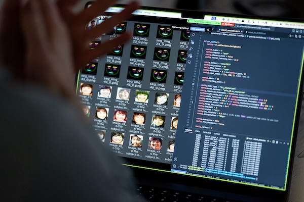 A Computer Science student works on an AI facial recognition software.