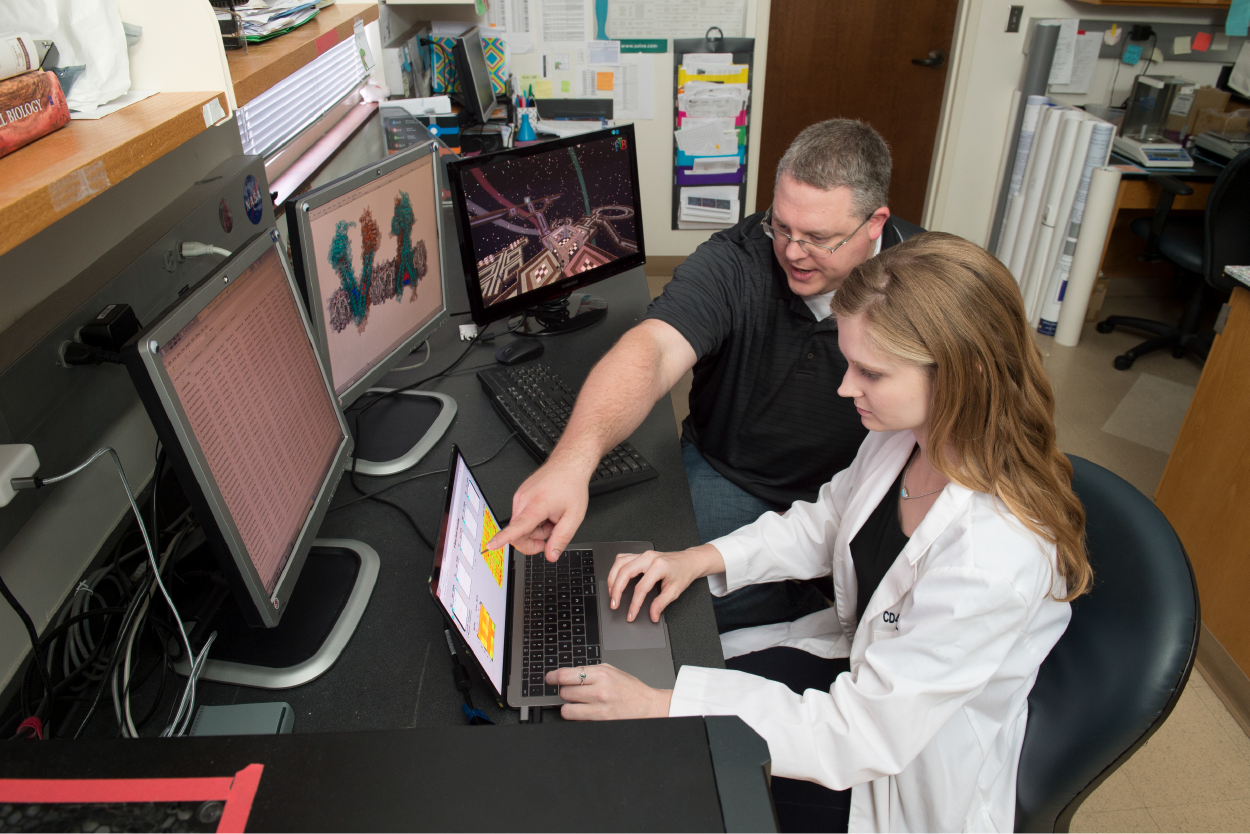 Student and professor study medical software