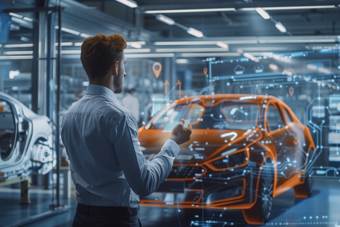 man using digital twin of car