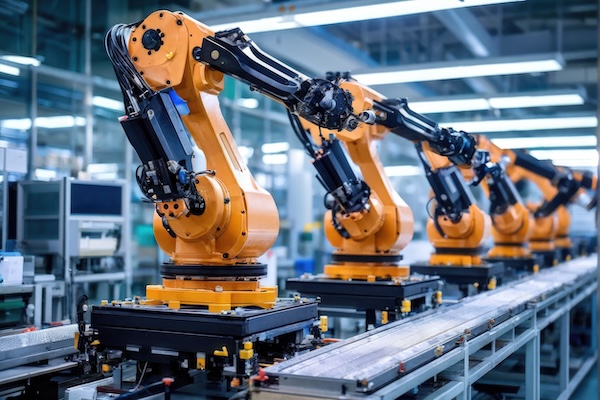 AI Generated Image depicting the concept of robotic arms on an assembly line