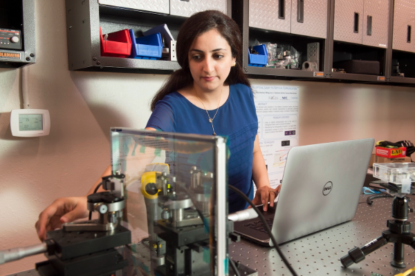 a women working in a lab at SMU Lyle school of engineering