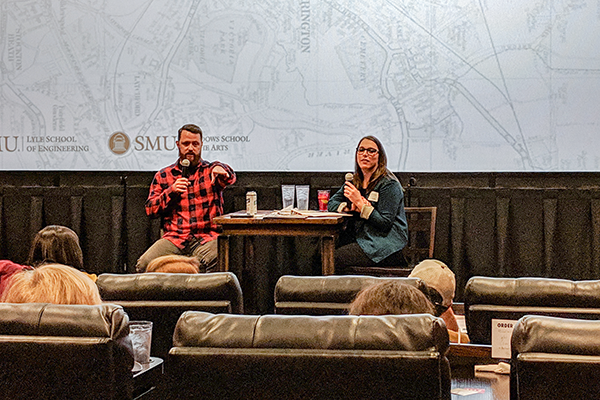 SMU students engage with design professionals during a collaborative talk.