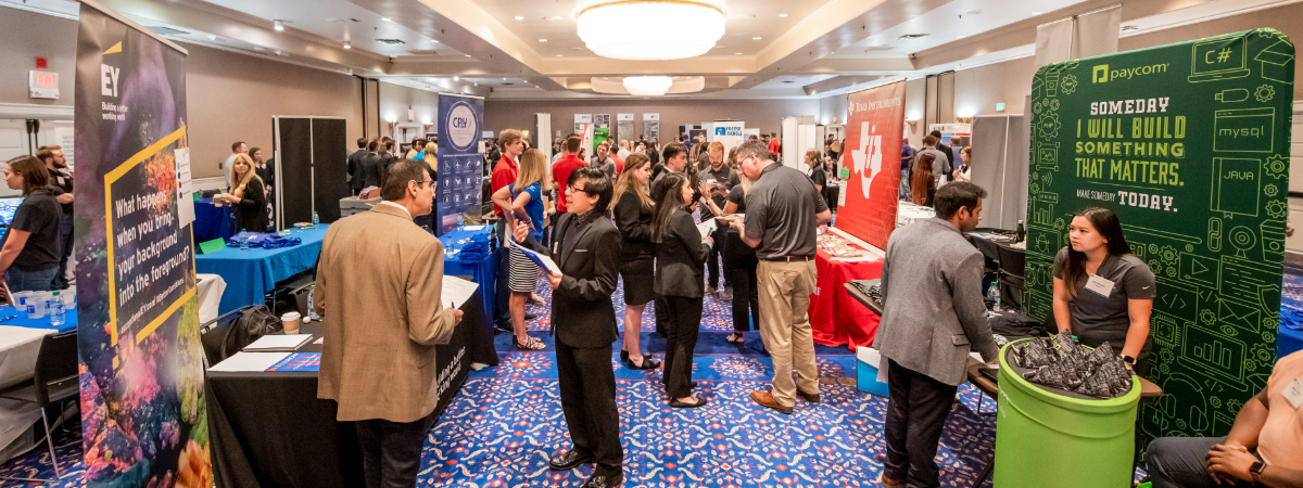 SMU Lyle Students and Industry partners mingle at a Career Fair