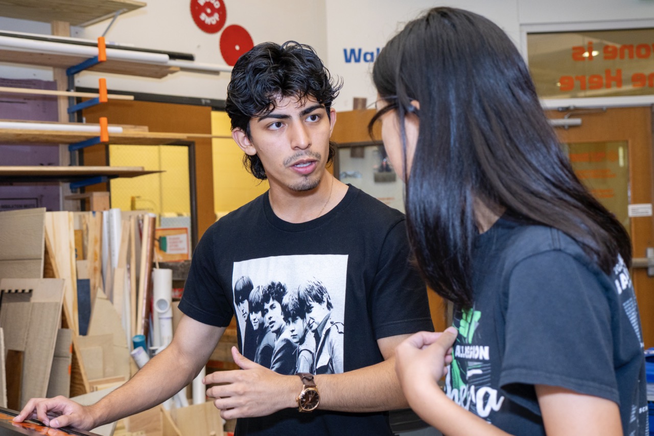Pierre Martinez of SMU Lyle mentors a student at Advanced Engineering Camp