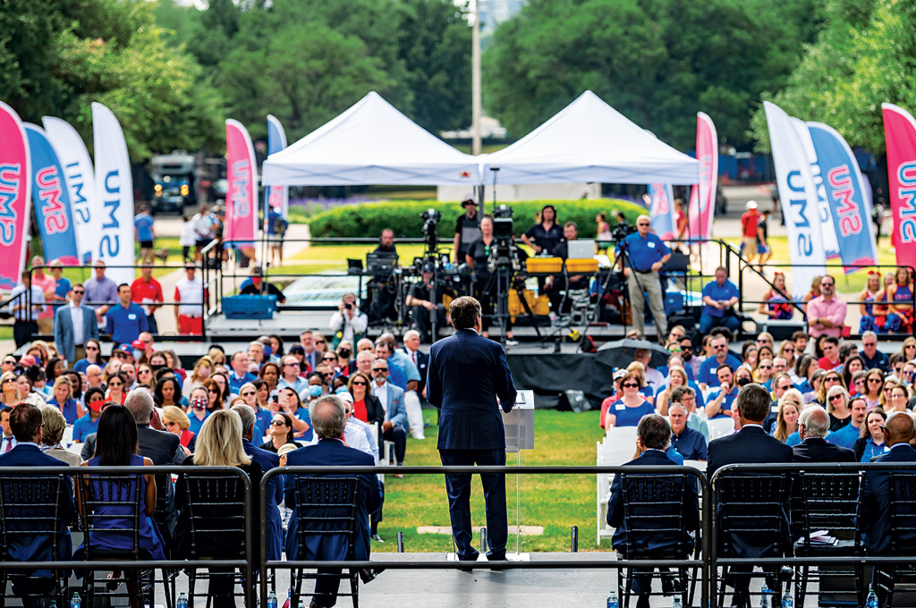 President Turner delivering a speech