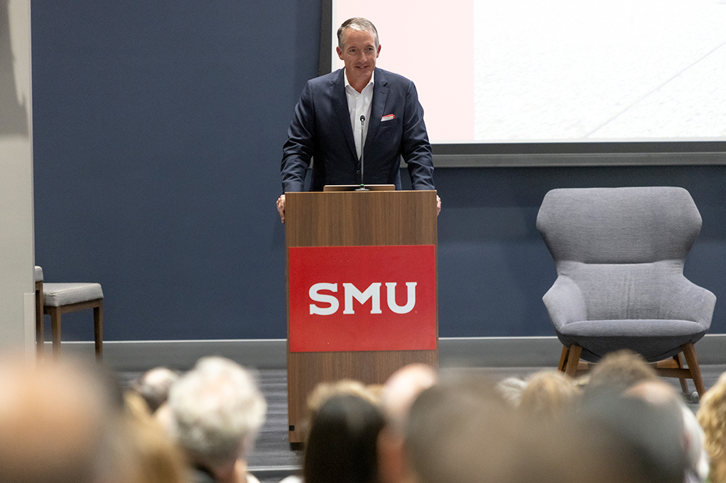 Jay Hartzell addressed the SMU faculty at the outset of the 2025-2026 school year
