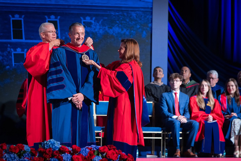 Jay Hartzell delivered his inaugural address to SMU and Dallas community members, as well as leaders from across academia and the nation, in Moody Coliseum on September 12, 2025