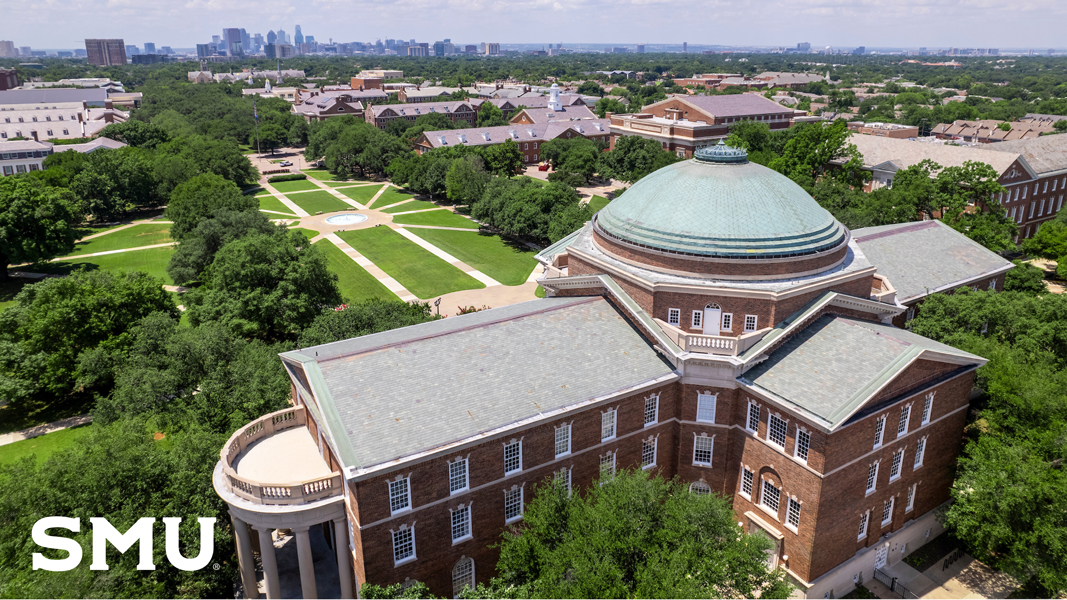 Aerial view of Dallas Hall and campus