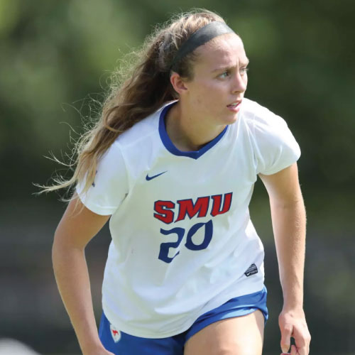 SMU alum Allie Thornton competing in Dallas, celebrating in front of local supporters.