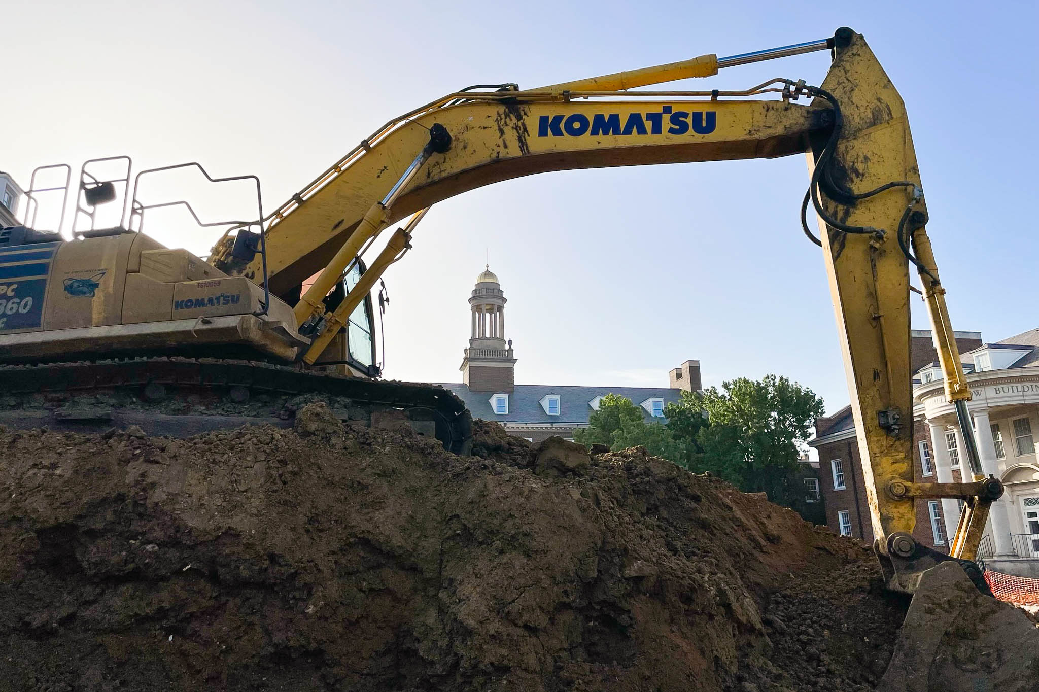 Crane breaking ground