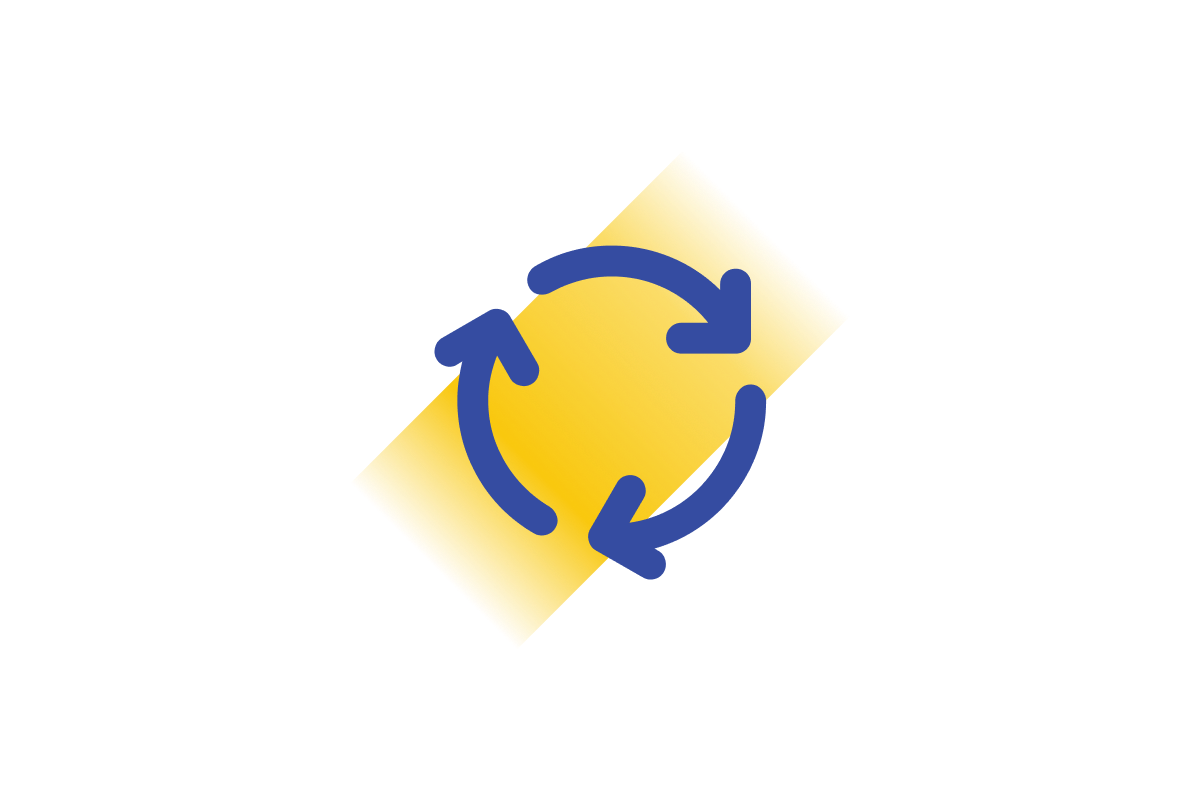 Yellow blue abstract icon with circular arrows