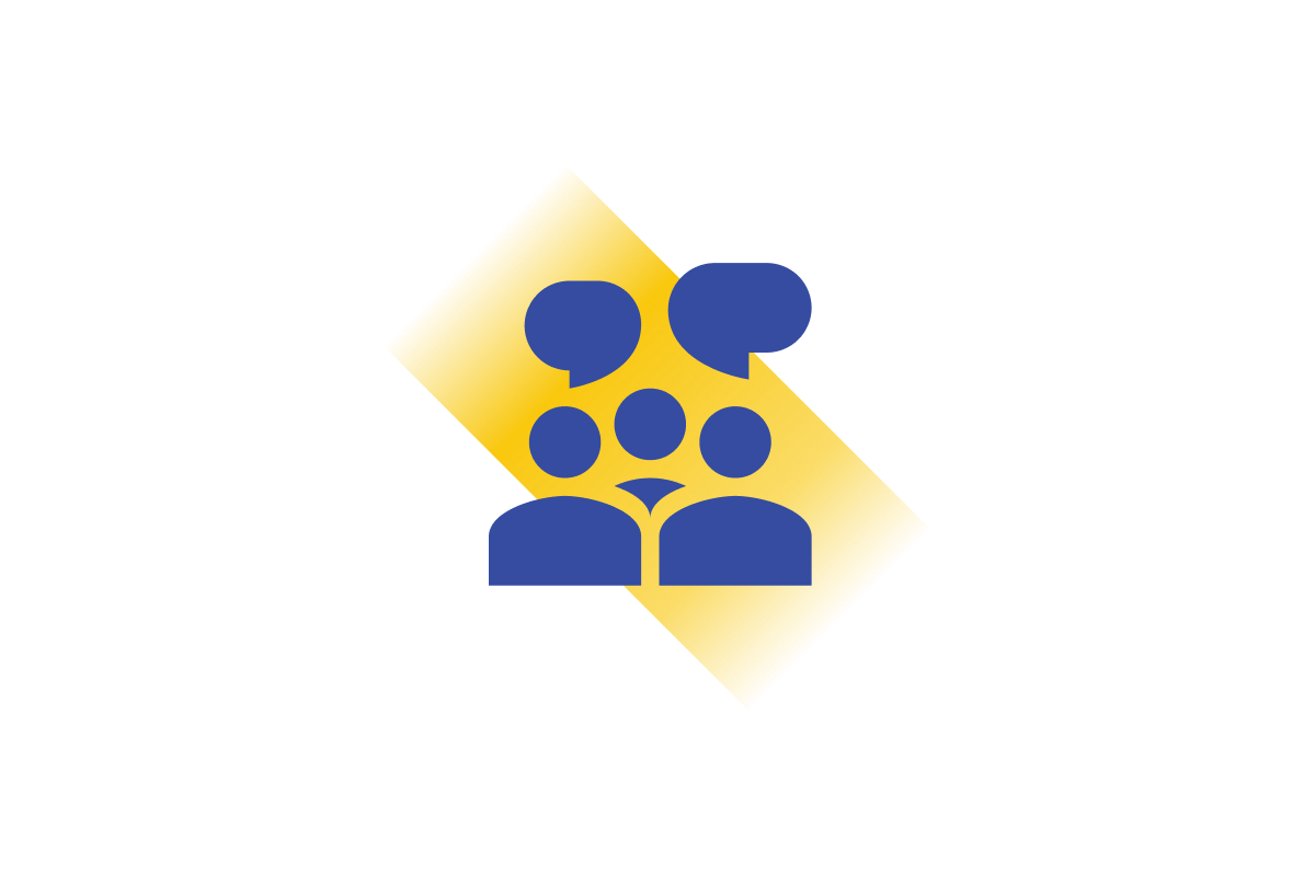 Yellow blue abstract icon with people talking