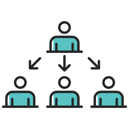 icon of one person with arrows pointing to three other people