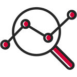 icon of a magnifying glass examining a line graph