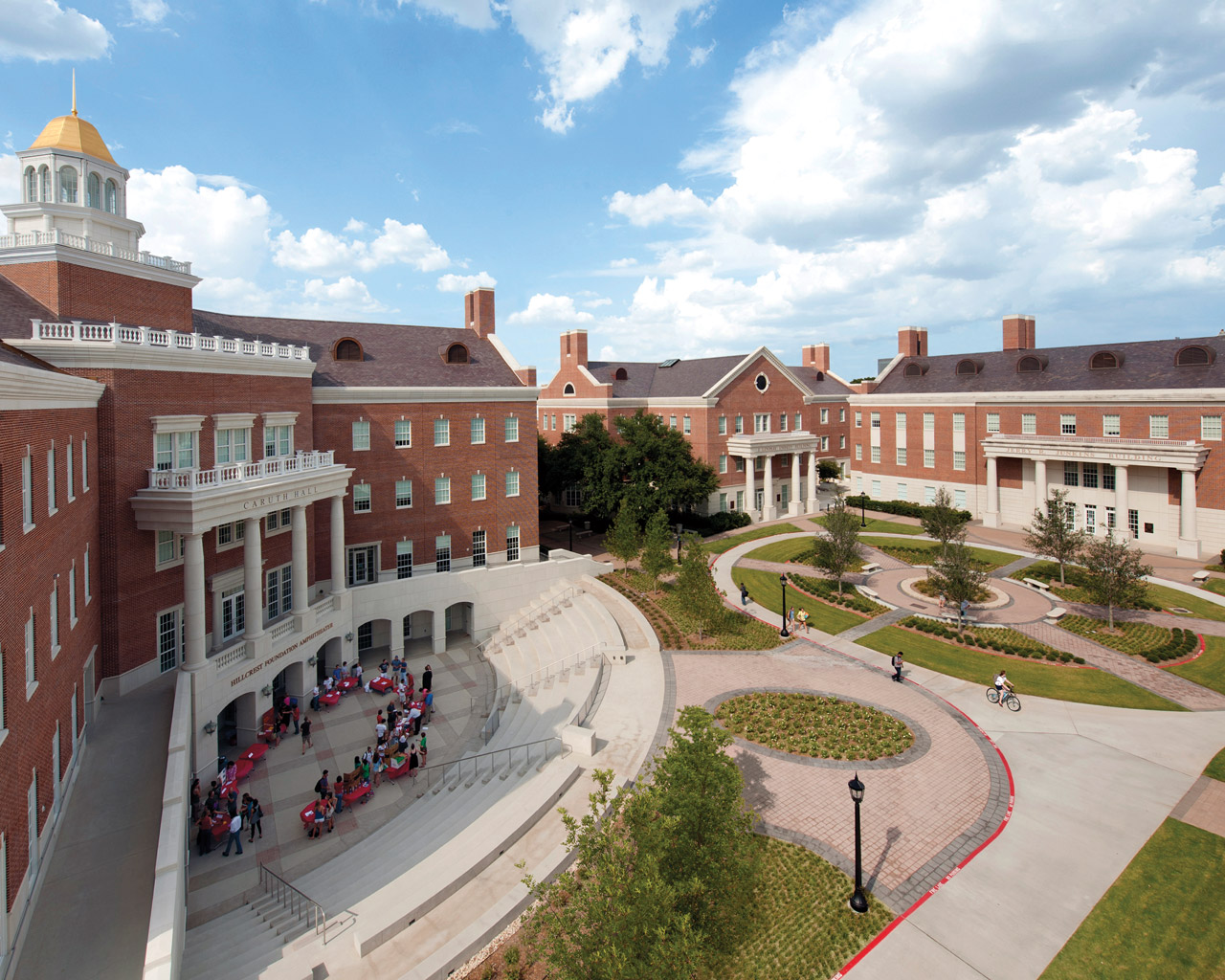 An aerial view of the Engineering Quad at SMU in Dallas Texas