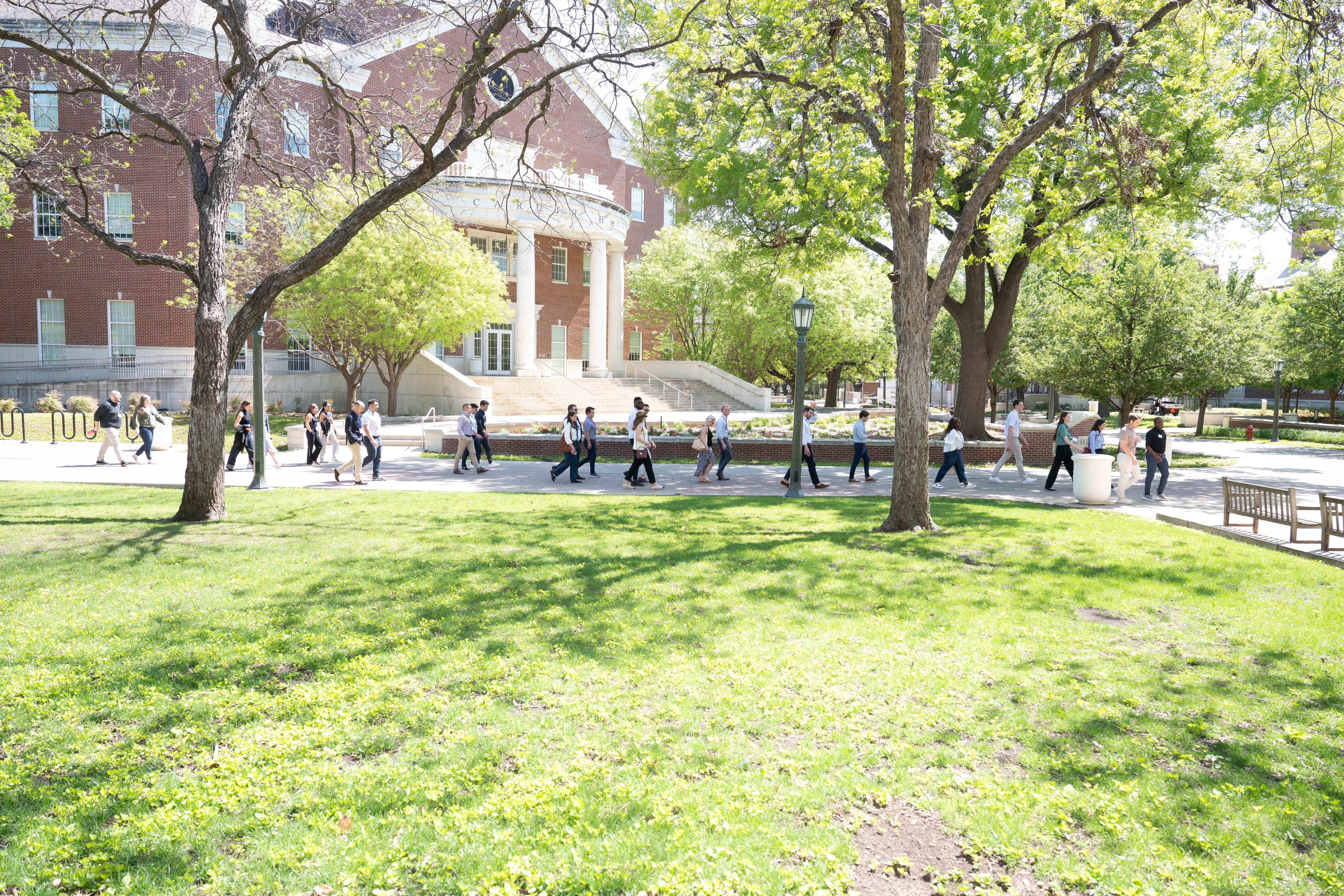 Students walking across campus