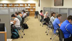 students in library
