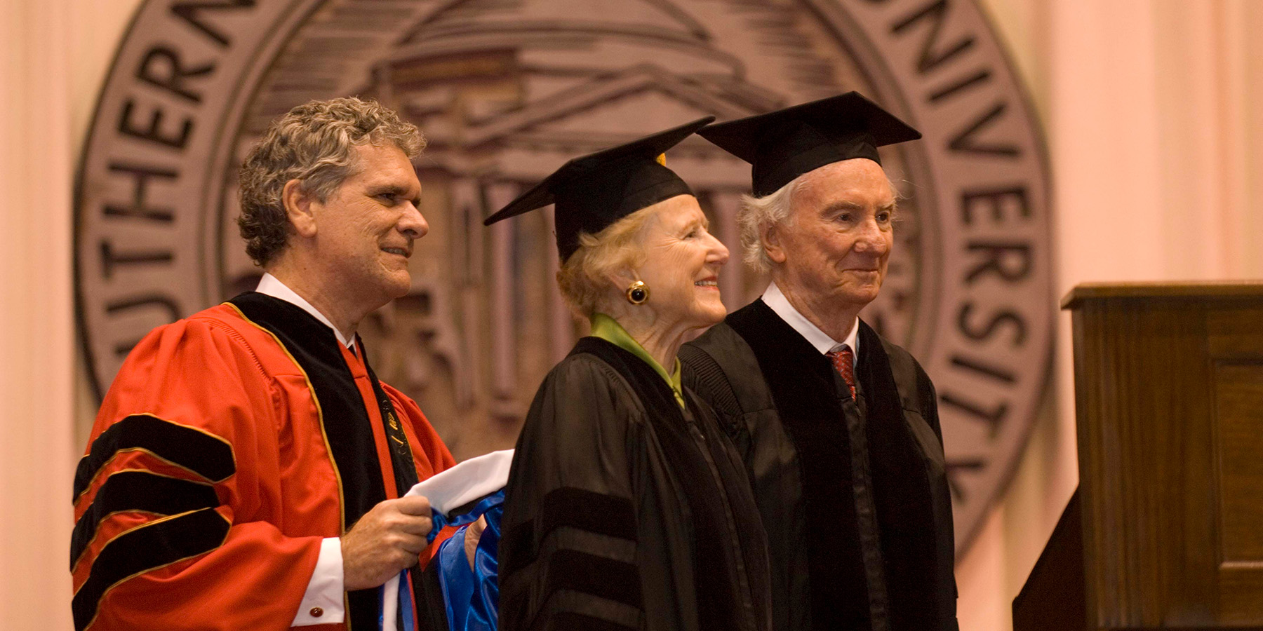 Edith Jones O’Donnell and Peter O’Donnell receive a joint honorary doctorate from SMU in 2008
