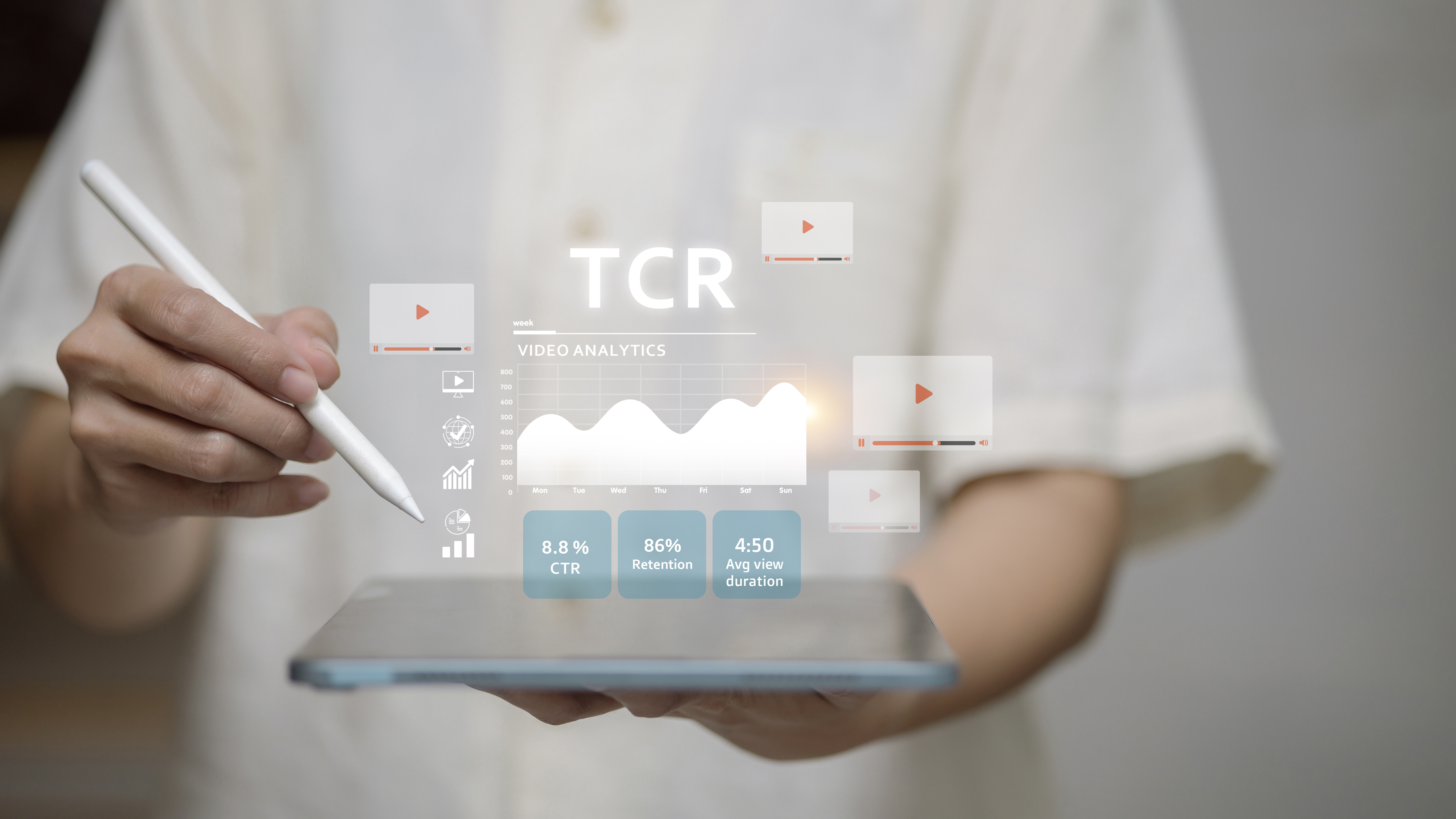 photo of user looking at video analytics/performance