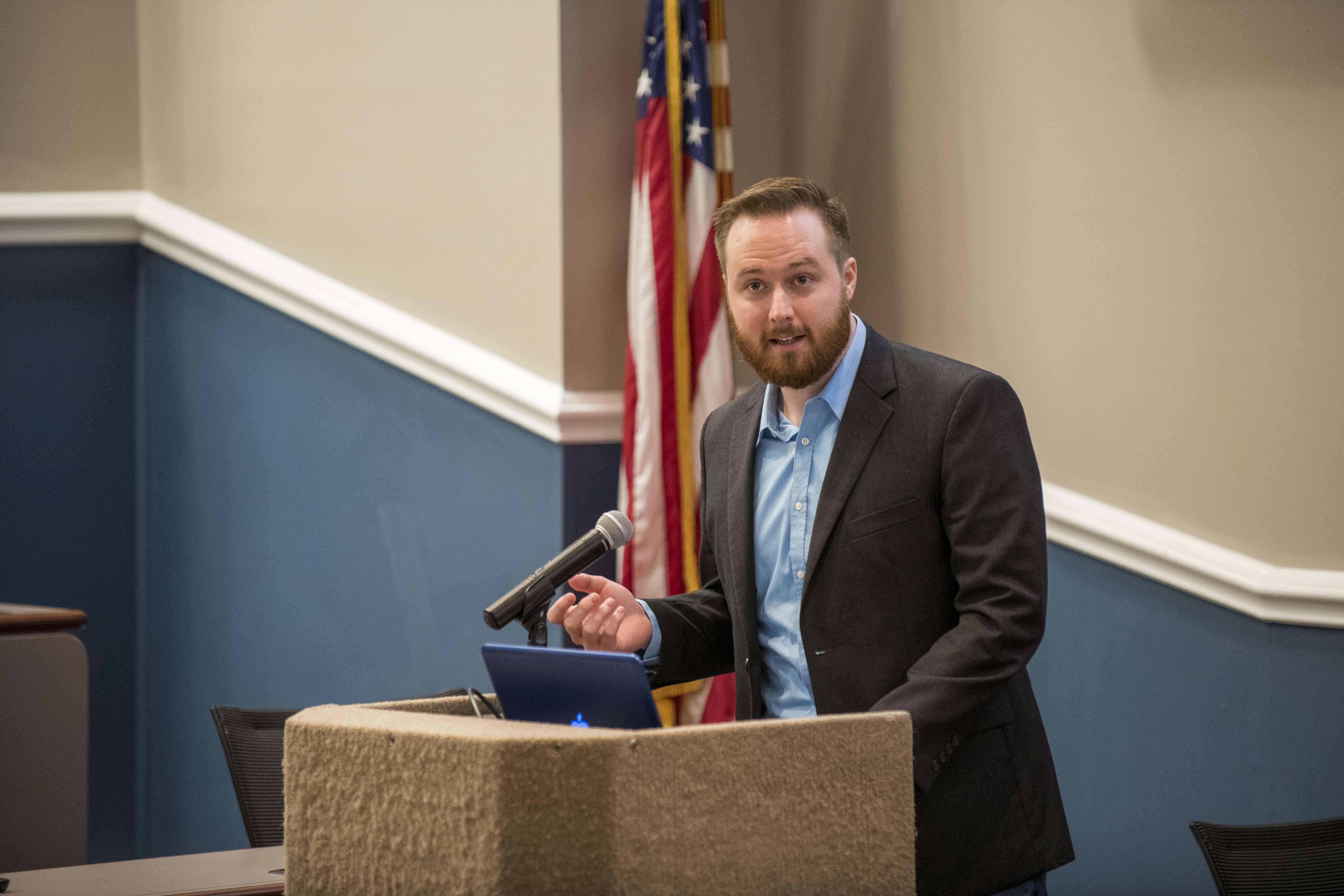 student presenting in class